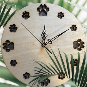 Dog Paw Clock 11 inch Laser Cut Analog Wood Timepiece Unique Wall Decor for Pet